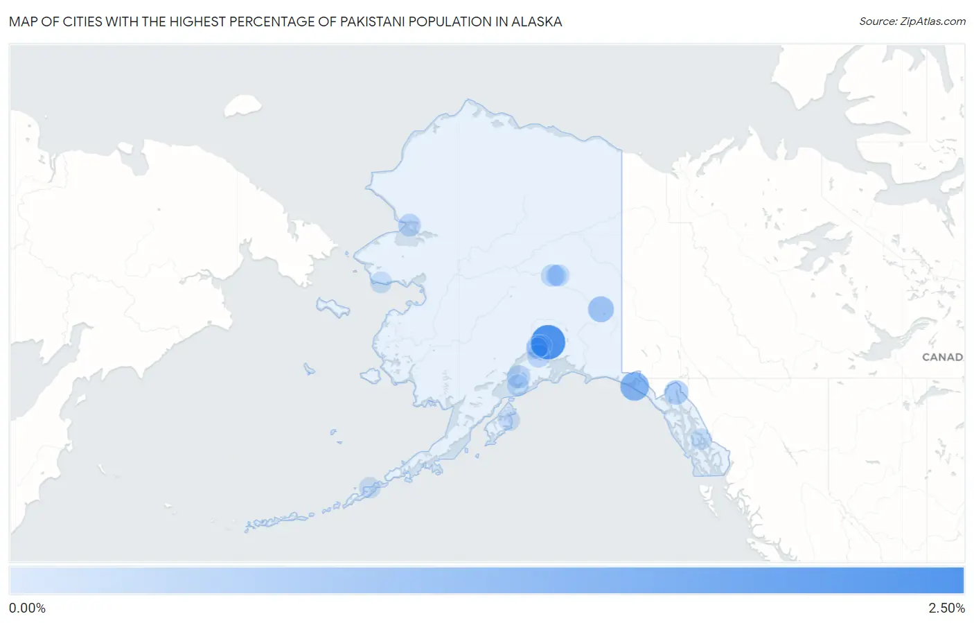 Cities with the Highest Percentage of Pakistani Population in Alaska Map