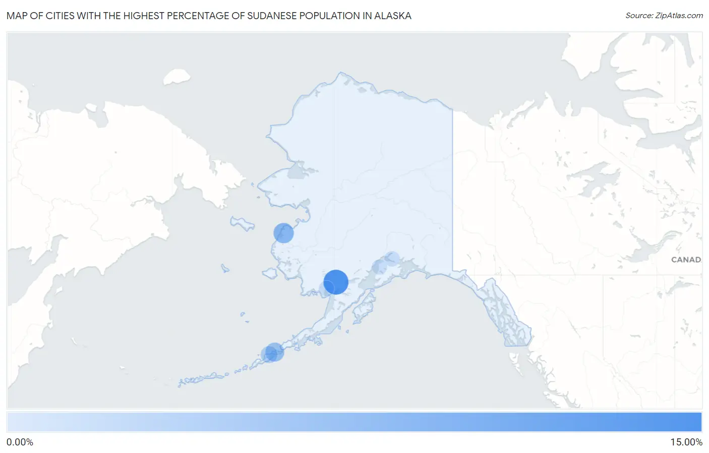 Cities with the Highest Percentage of Sudanese Population in Alaska Map