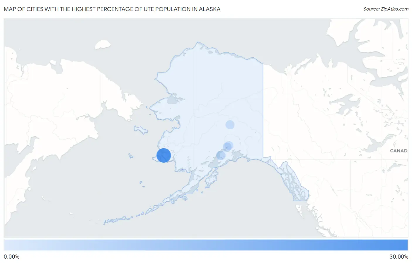 Cities with the Highest Percentage of Ute Population in Alaska Map