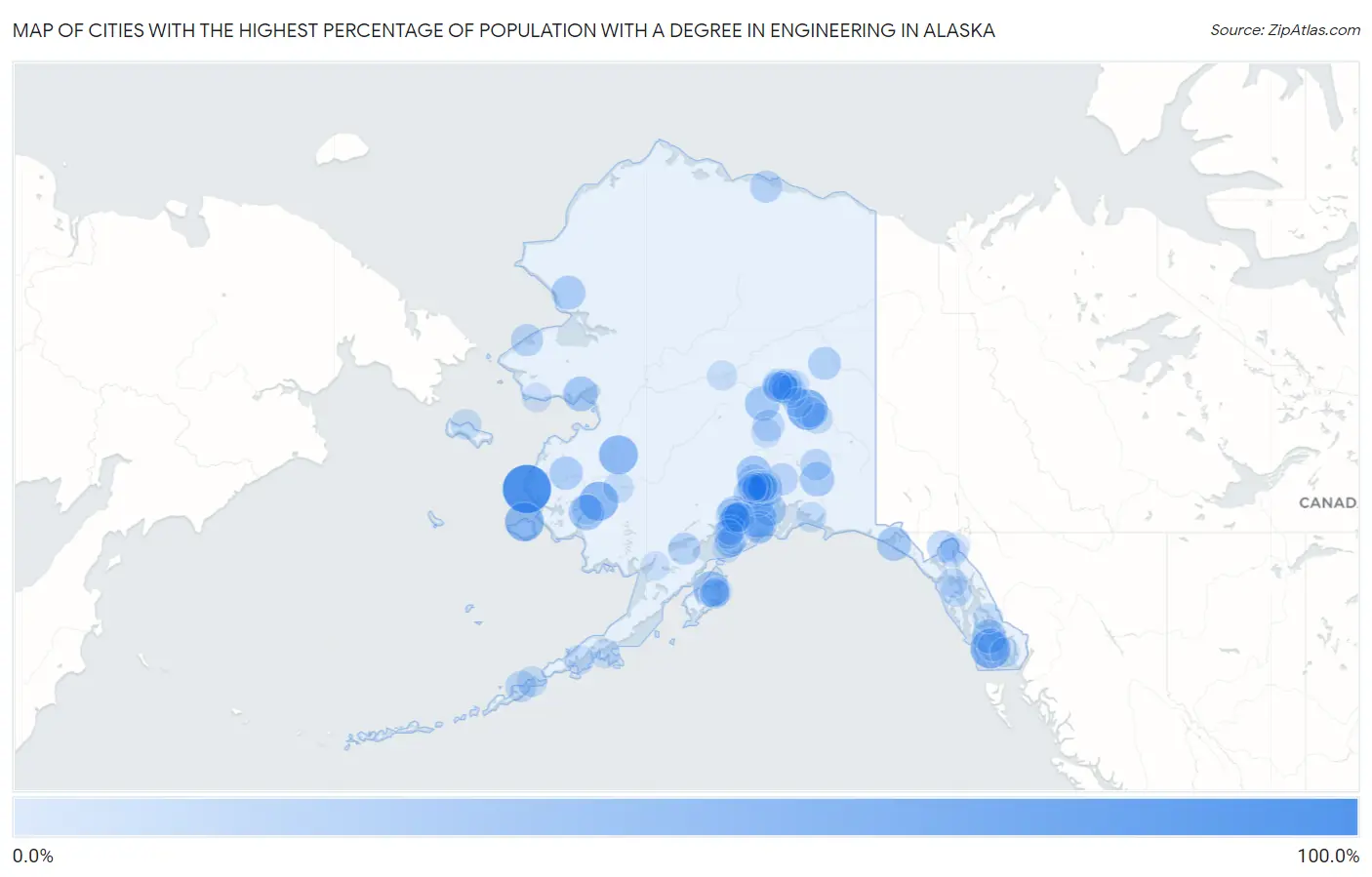 Cities with the Highest Percentage of Population with a Degree in Engineering in Alaska Map