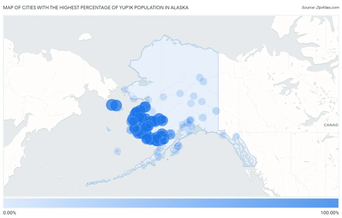 Cities with the Highest Percentage of Yup'ik Population in Alaska Map