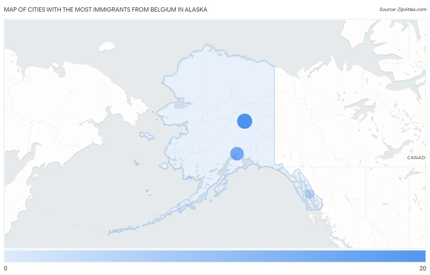 Cities with the Most Immigrants from Belgium in Alaska Map