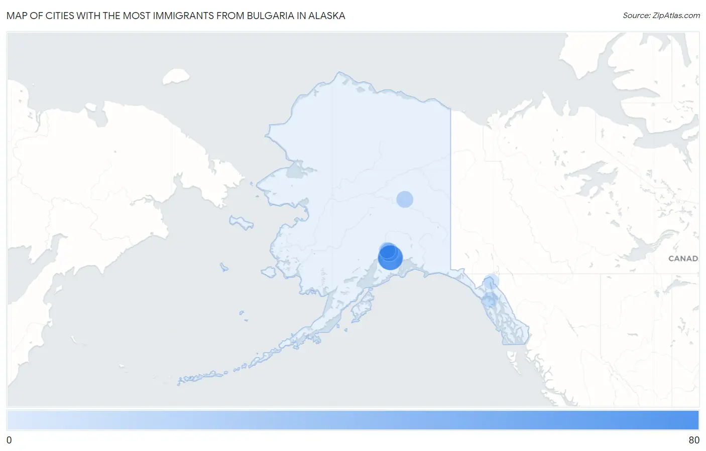 Cities with the Most Immigrants from Bulgaria in Alaska Map