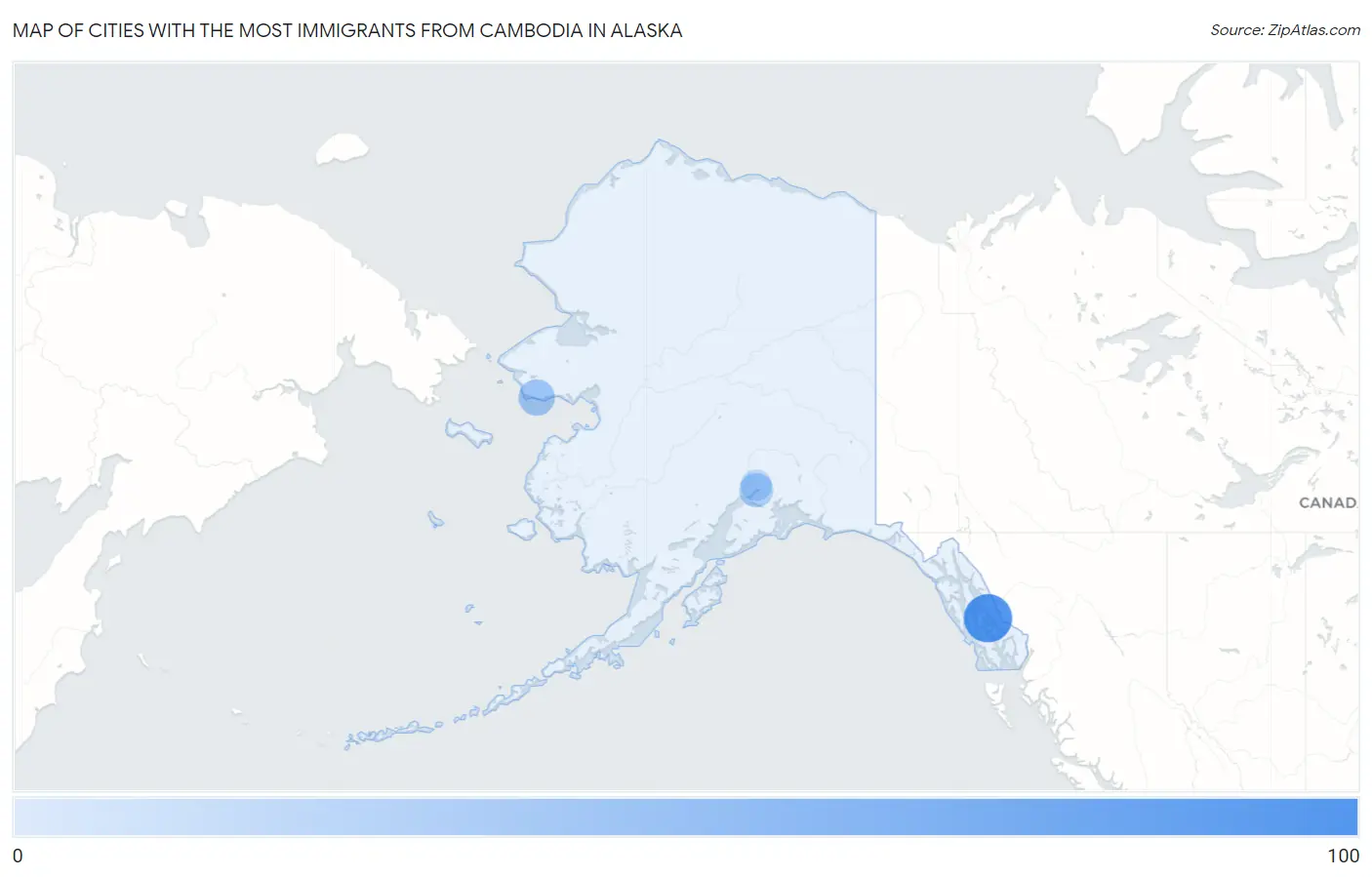 Cities with the Most Immigrants from Cambodia in Alaska Map