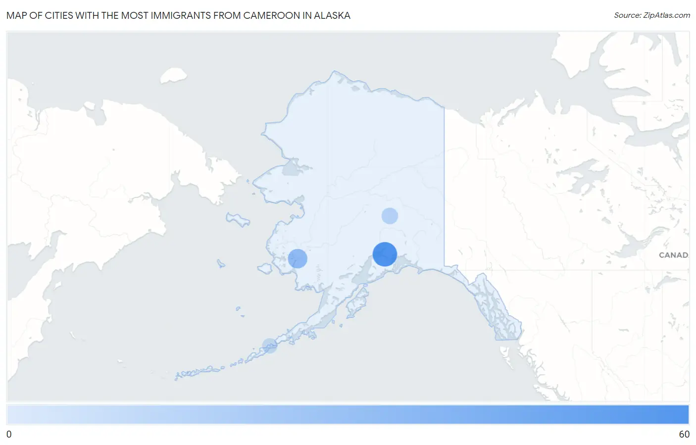 Cities with the Most Immigrants from Cameroon in Alaska Map