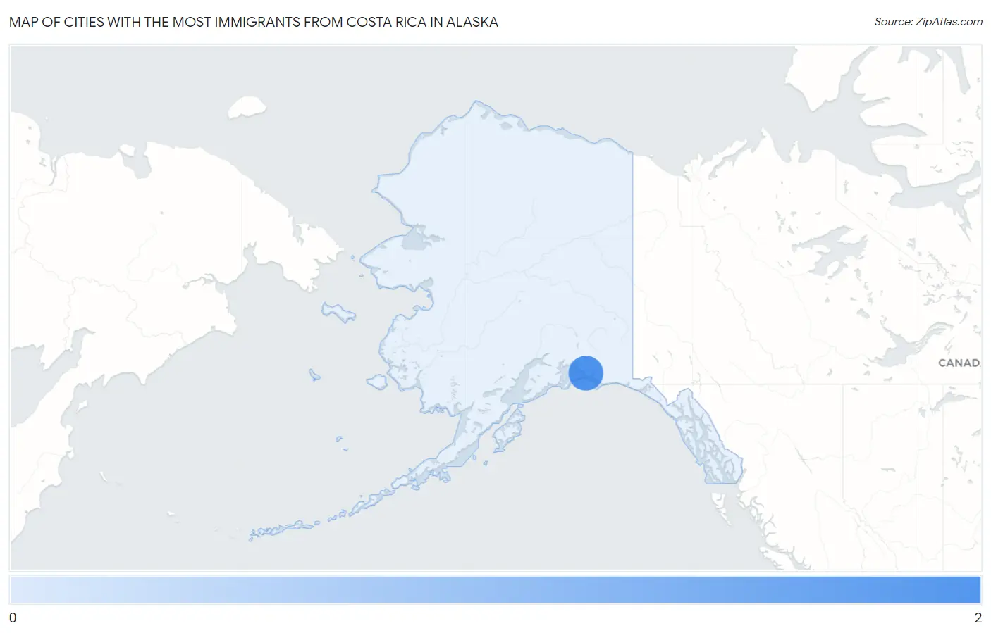 Cities with the Most Immigrants from Costa Rica in Alaska Map