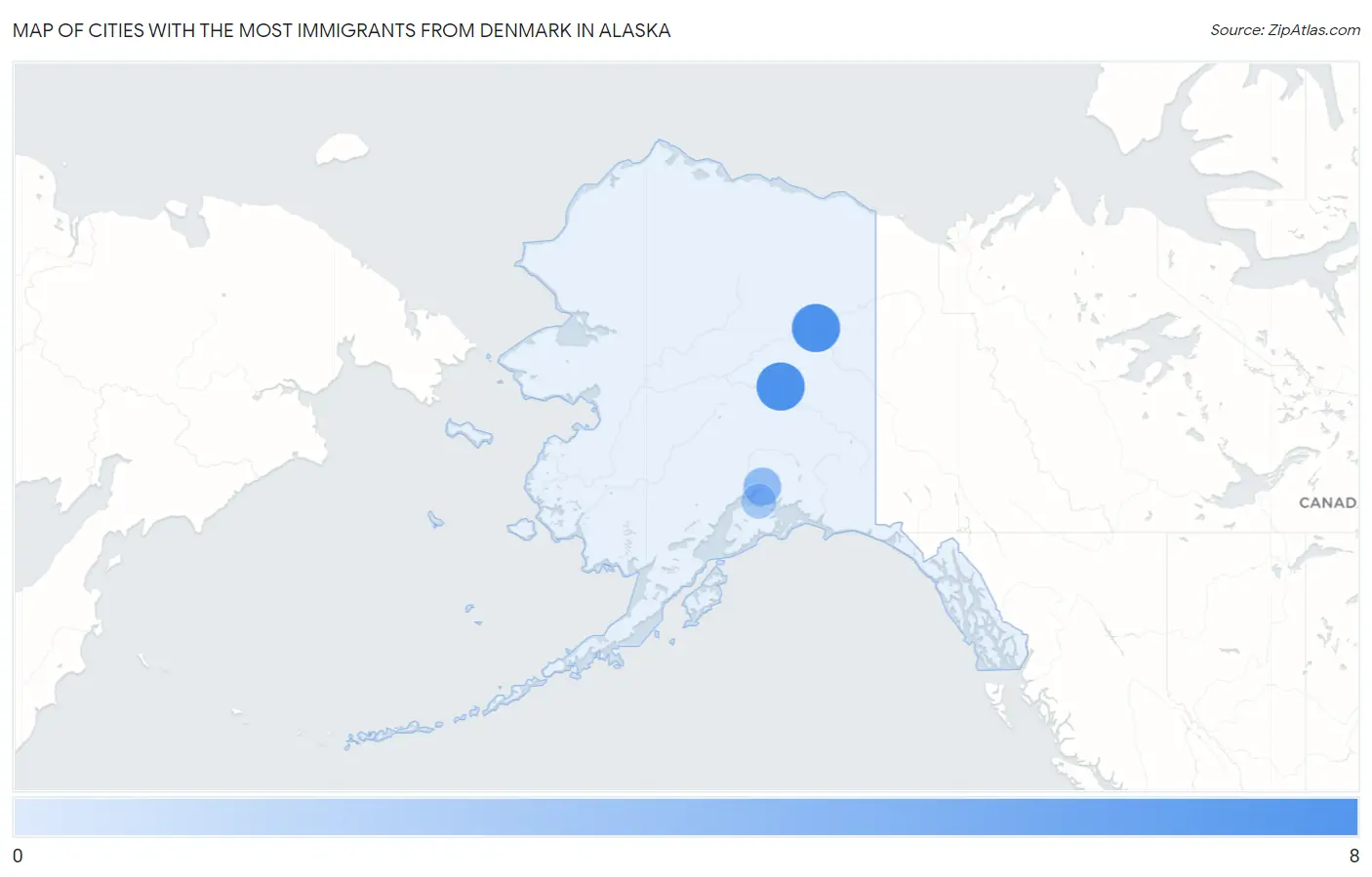 Cities with the Most Immigrants from Denmark in Alaska Map