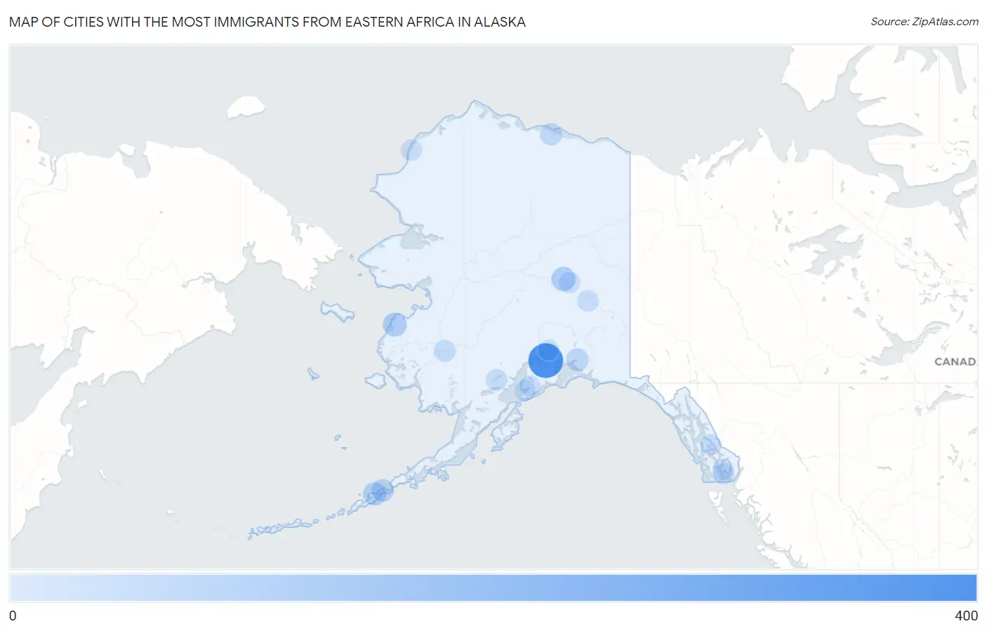 Cities with the Most Immigrants from Eastern Africa in Alaska Map