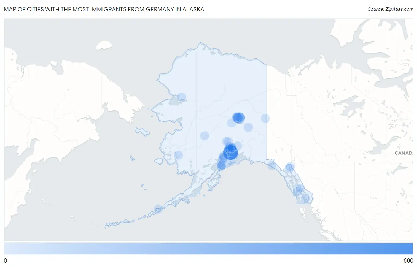 Cities with the Most Immigrants from Germany in Alaska Map