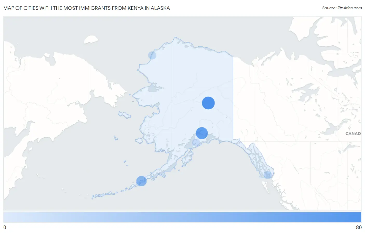 Cities with the Most Immigrants from Kenya in Alaska Map