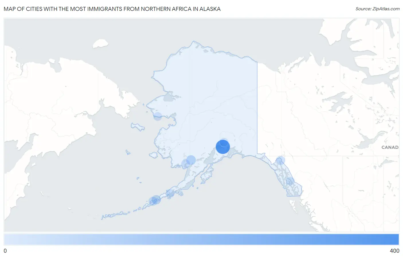Cities with the Most Immigrants from Northern Africa in Alaska Map