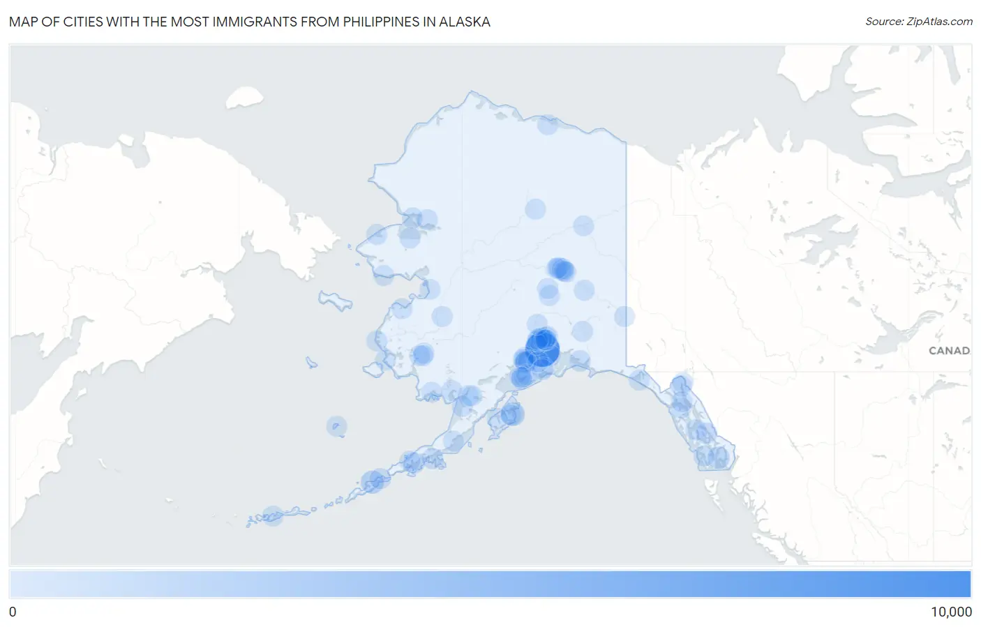 Cities with the Most Immigrants from Philippines in Alaska Map