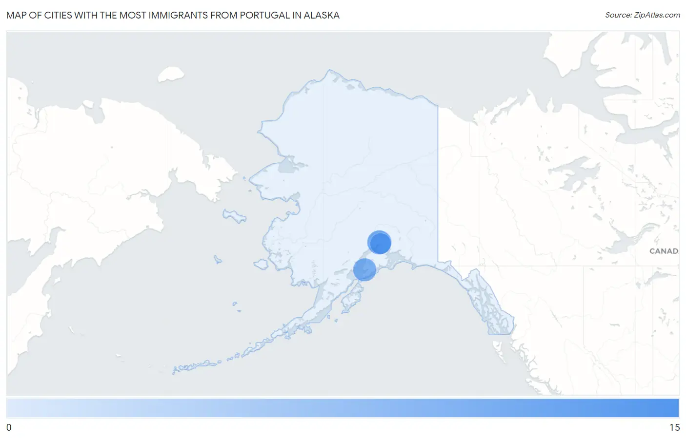 Cities with the Most Immigrants from Portugal in Alaska Map