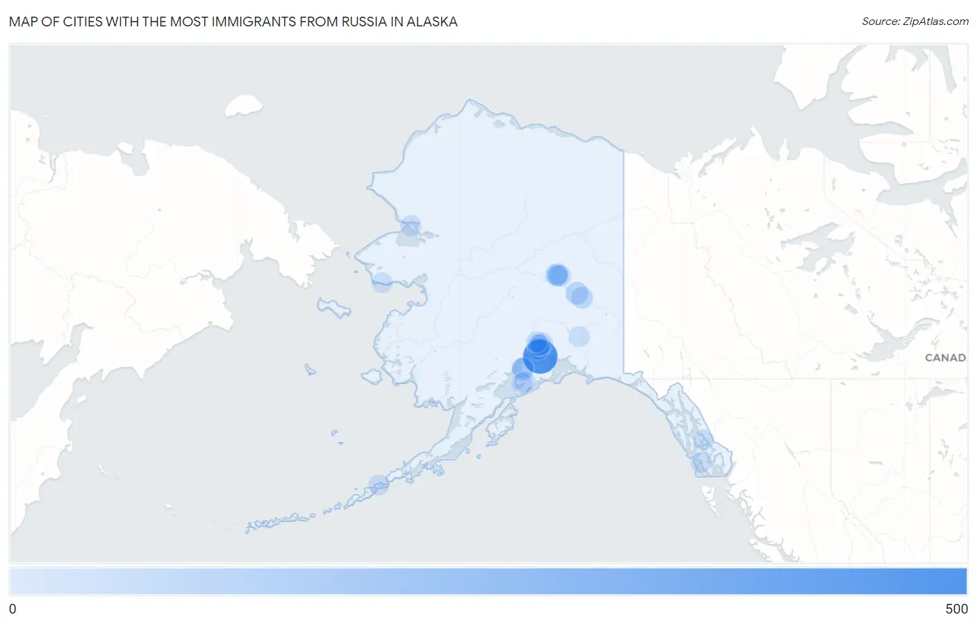 Cities with the Most Immigrants from Russia in Alaska Map