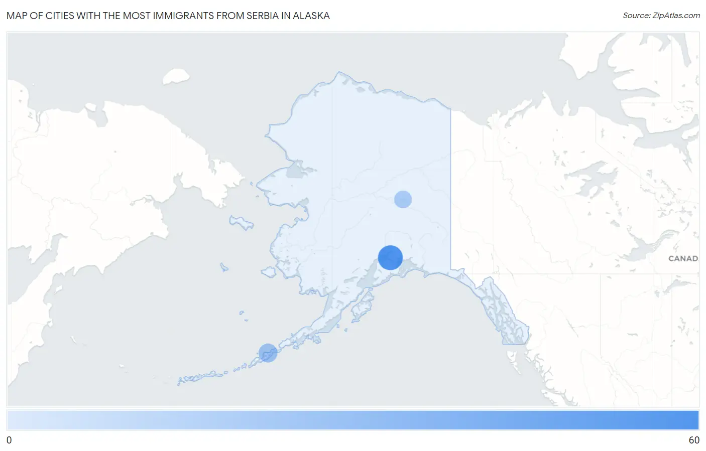 Cities with the Most Immigrants from Serbia in Alaska Map