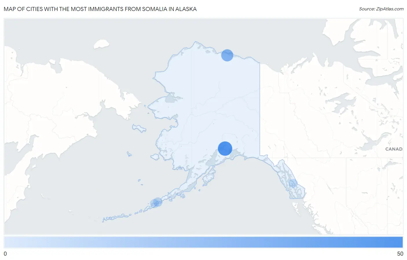 Cities with the Most Immigrants from Somalia in Alaska Map