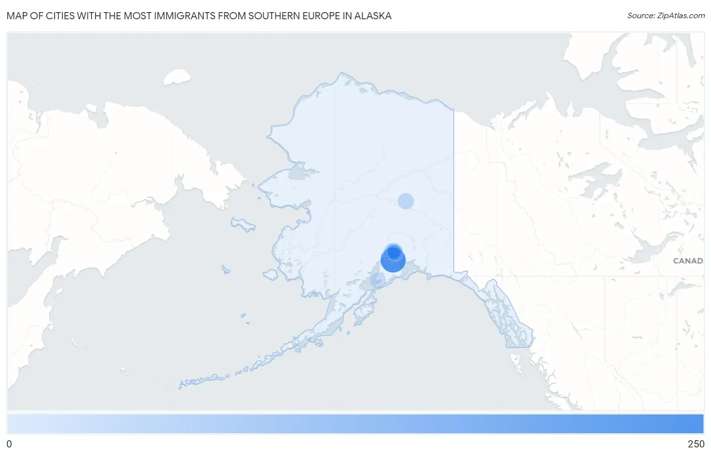 Cities with the Most Immigrants from Southern Europe in Alaska Map