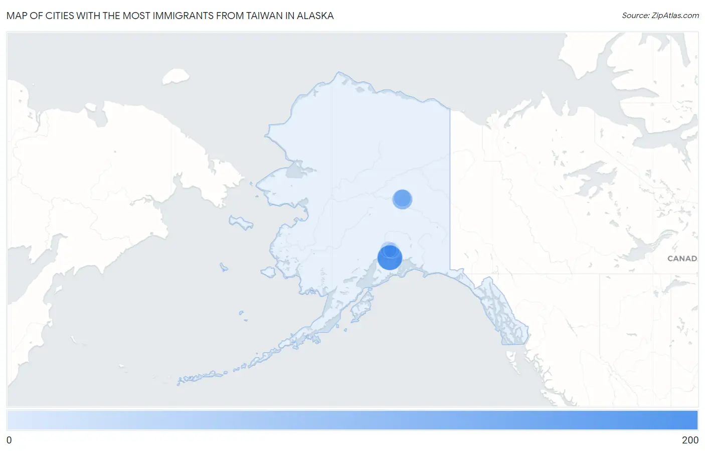 Cities with the Most Immigrants from Taiwan in Alaska Map