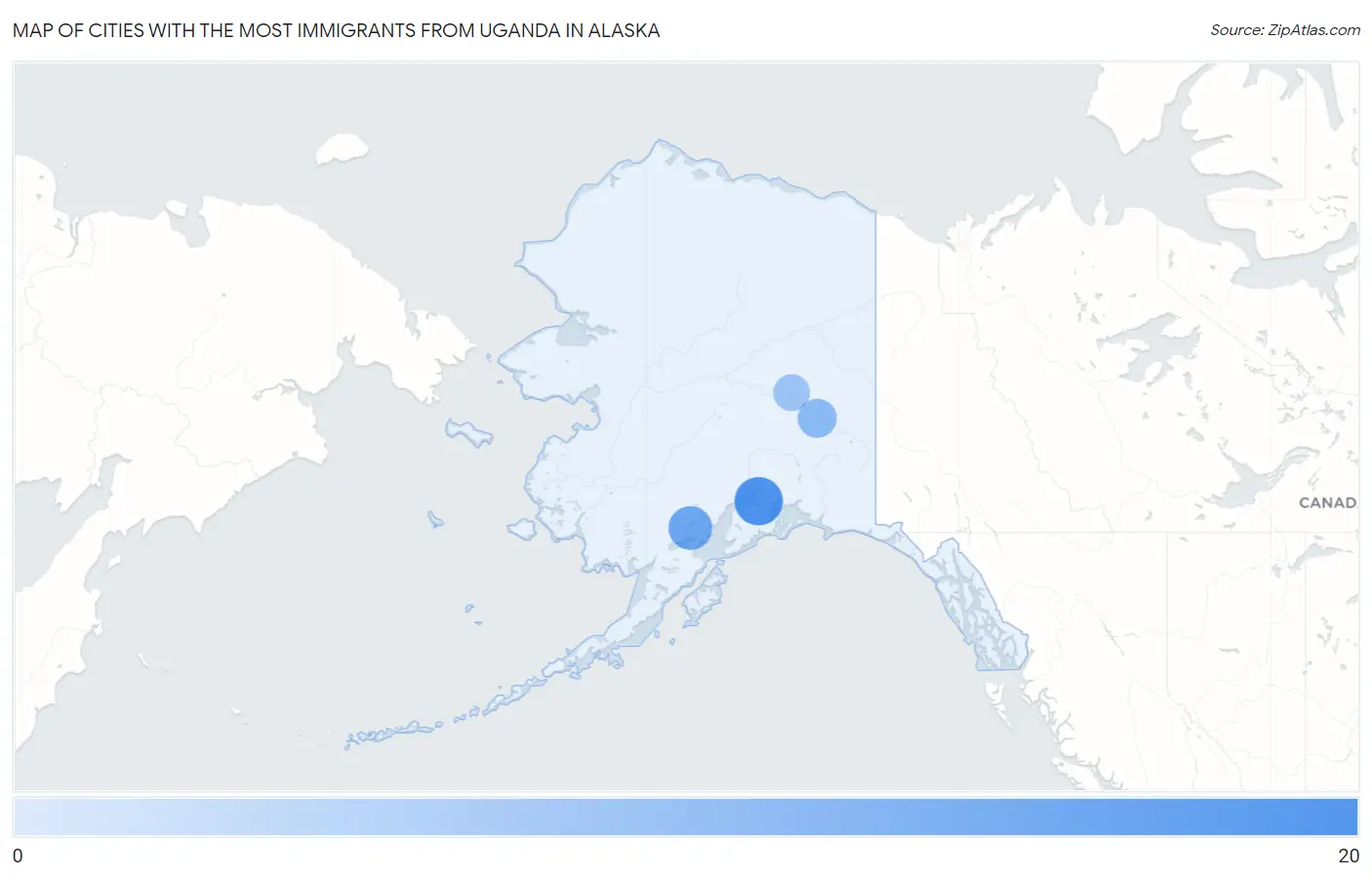 Cities with the Most Immigrants from Uganda in Alaska Map