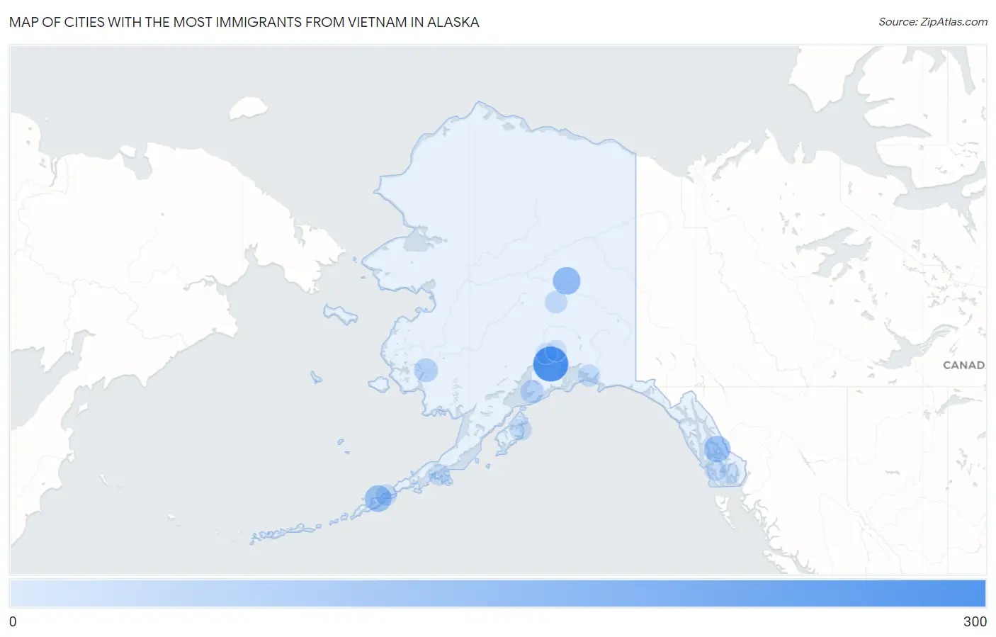 Cities with the Most Immigrants from Vietnam in Alaska Map
