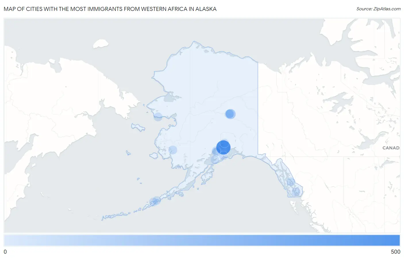 Cities with the Most Immigrants from Western Africa in Alaska Map