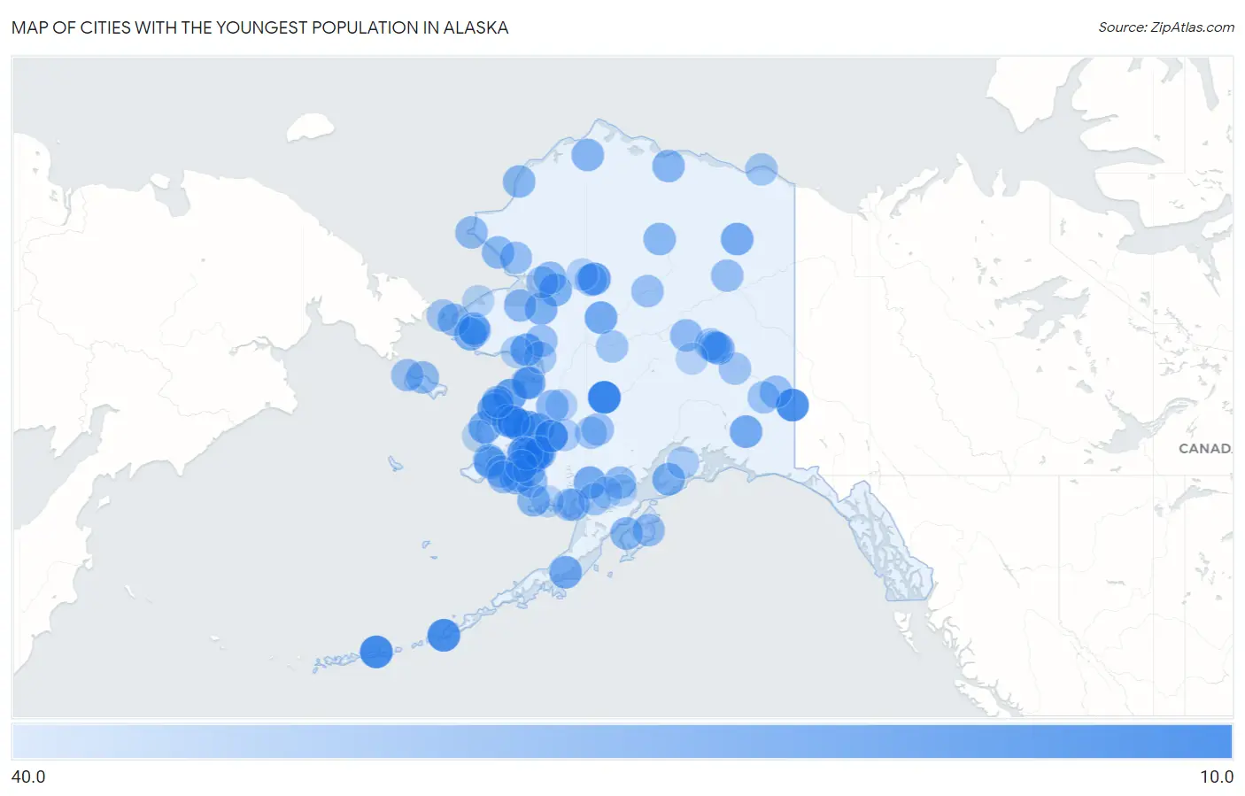 Cities with the Youngest Population in Alaska Map