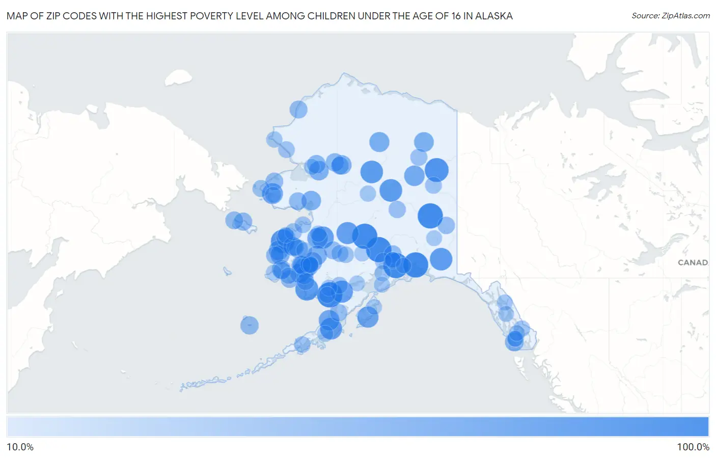 Zip Codes with the Highest Poverty Level Among Children Under the Age of 16 in Alaska Map