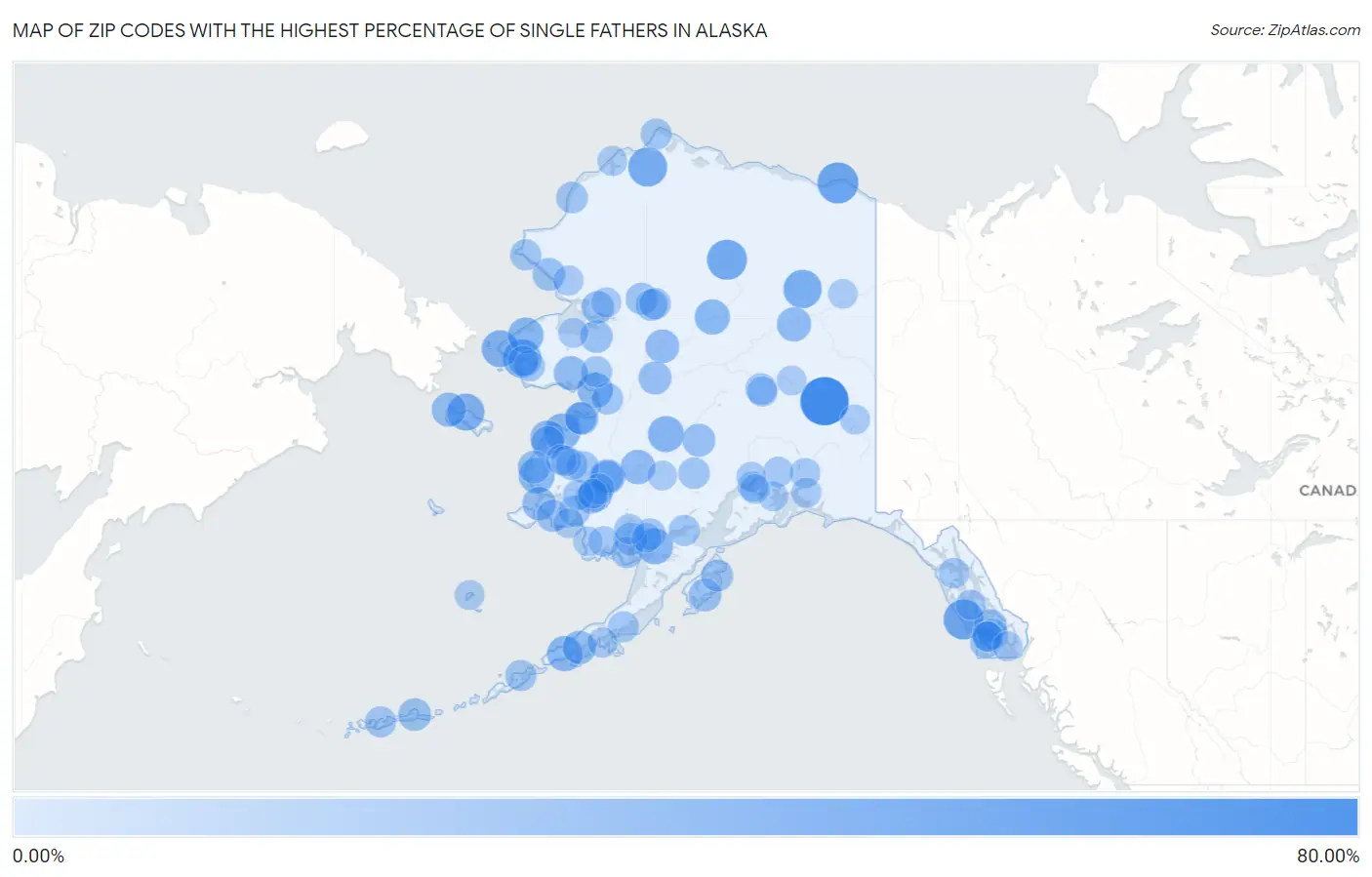 Zip Codes with the Highest Percentage of Single Fathers in Alaska Map