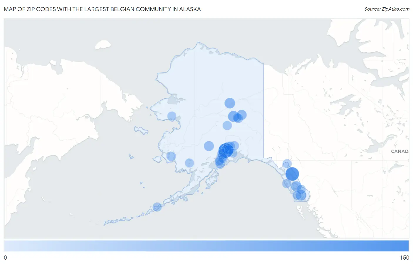 Zip Codes with the Largest Belgian Community in Alaska Map