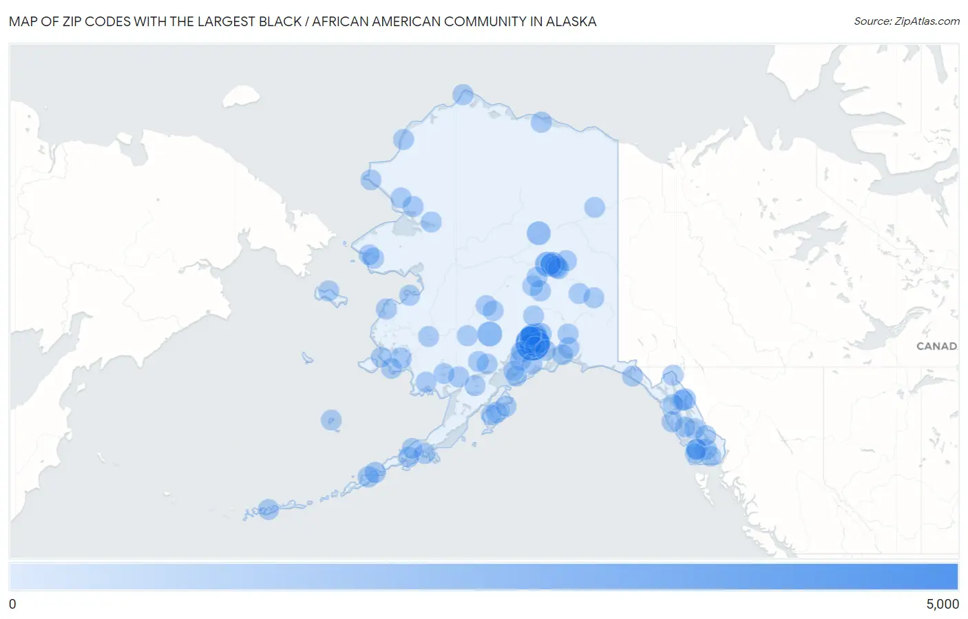 Zip Codes with the Largest Black / African American Community in Alaska Map