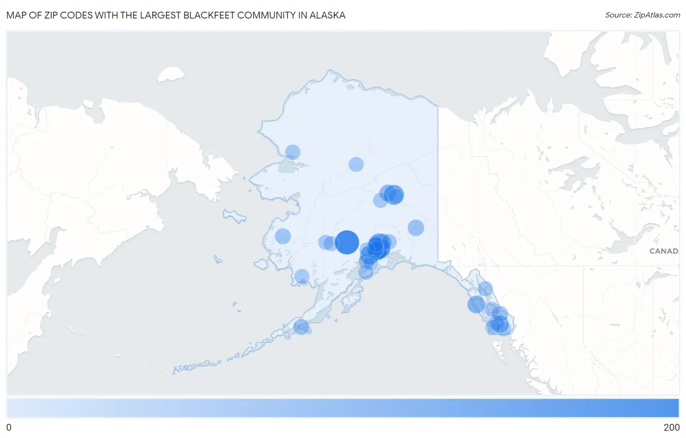 Zip Codes with the Largest Blackfeet Community in Alaska Map