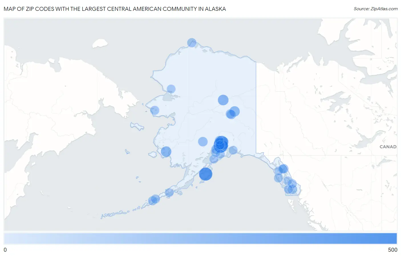 Zip Codes with the Largest Central American Community in Alaska Map