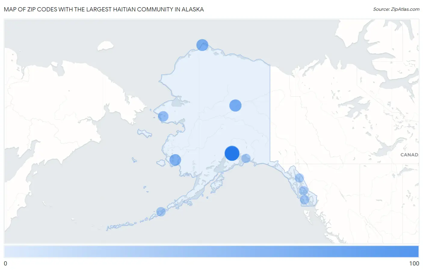 Zip Codes with the Largest Haitian Community in Alaska Map