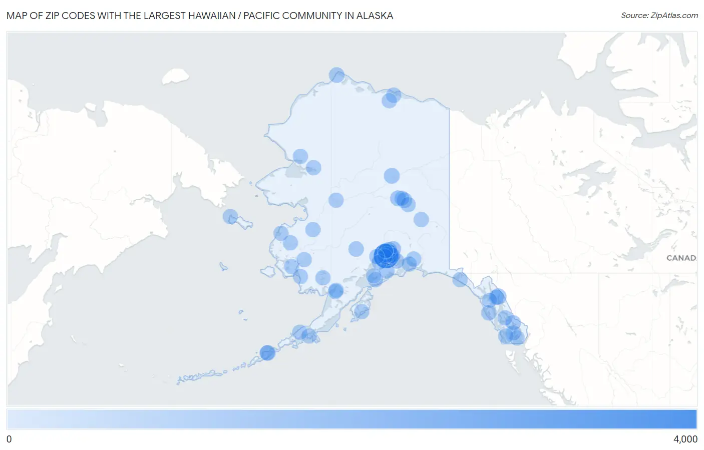 Zip Codes with the Largest Hawaiian / Pacific Community in Alaska Map