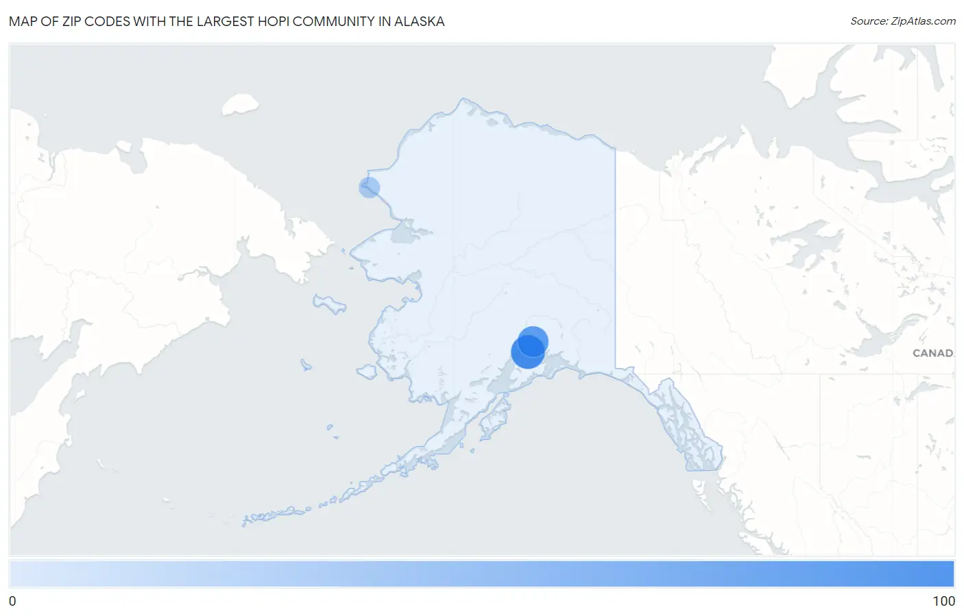 Zip Codes with the Largest Hopi Community in Alaska Map