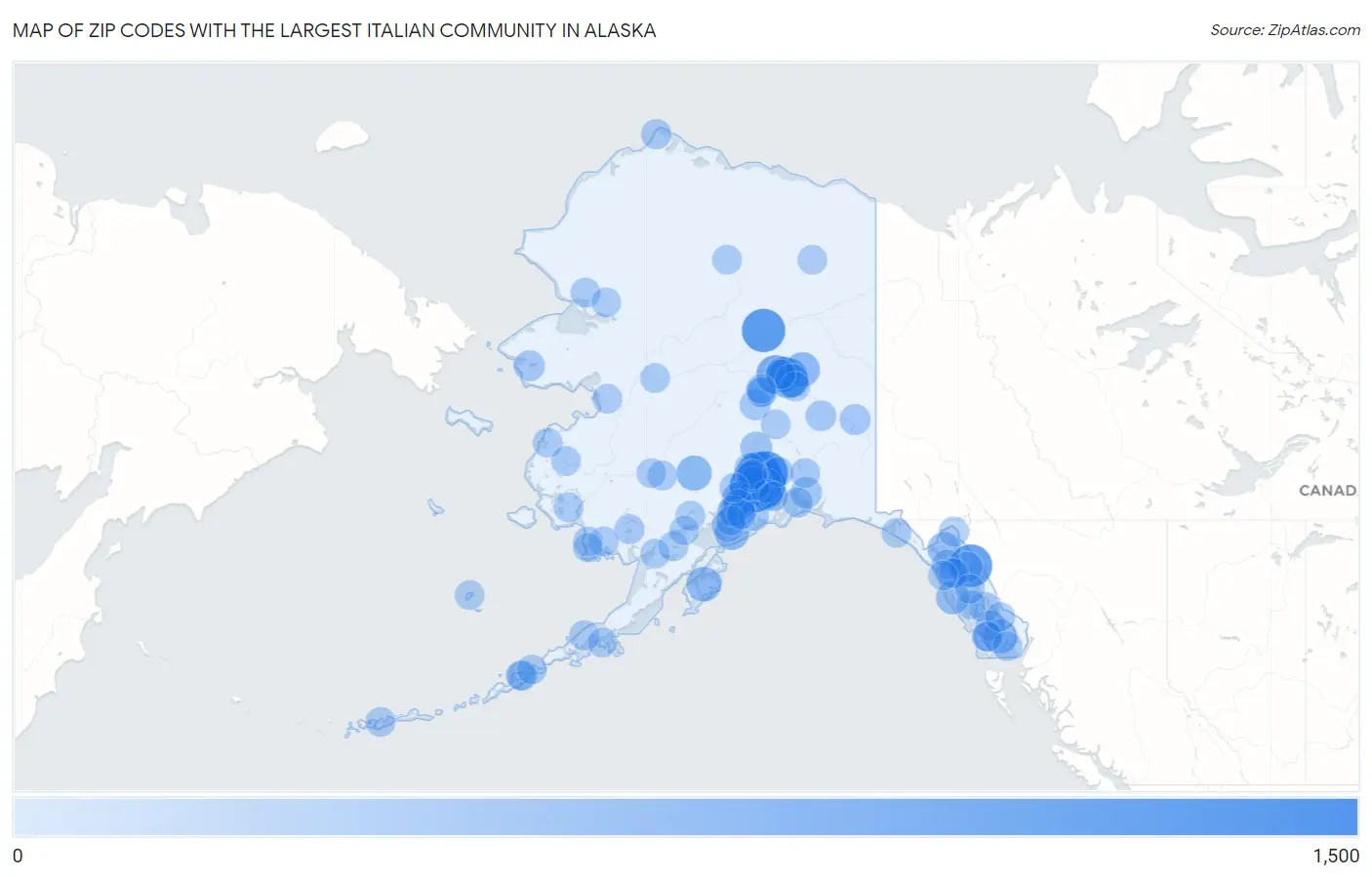 Zip Codes with the Largest Italian Community in Alaska Map