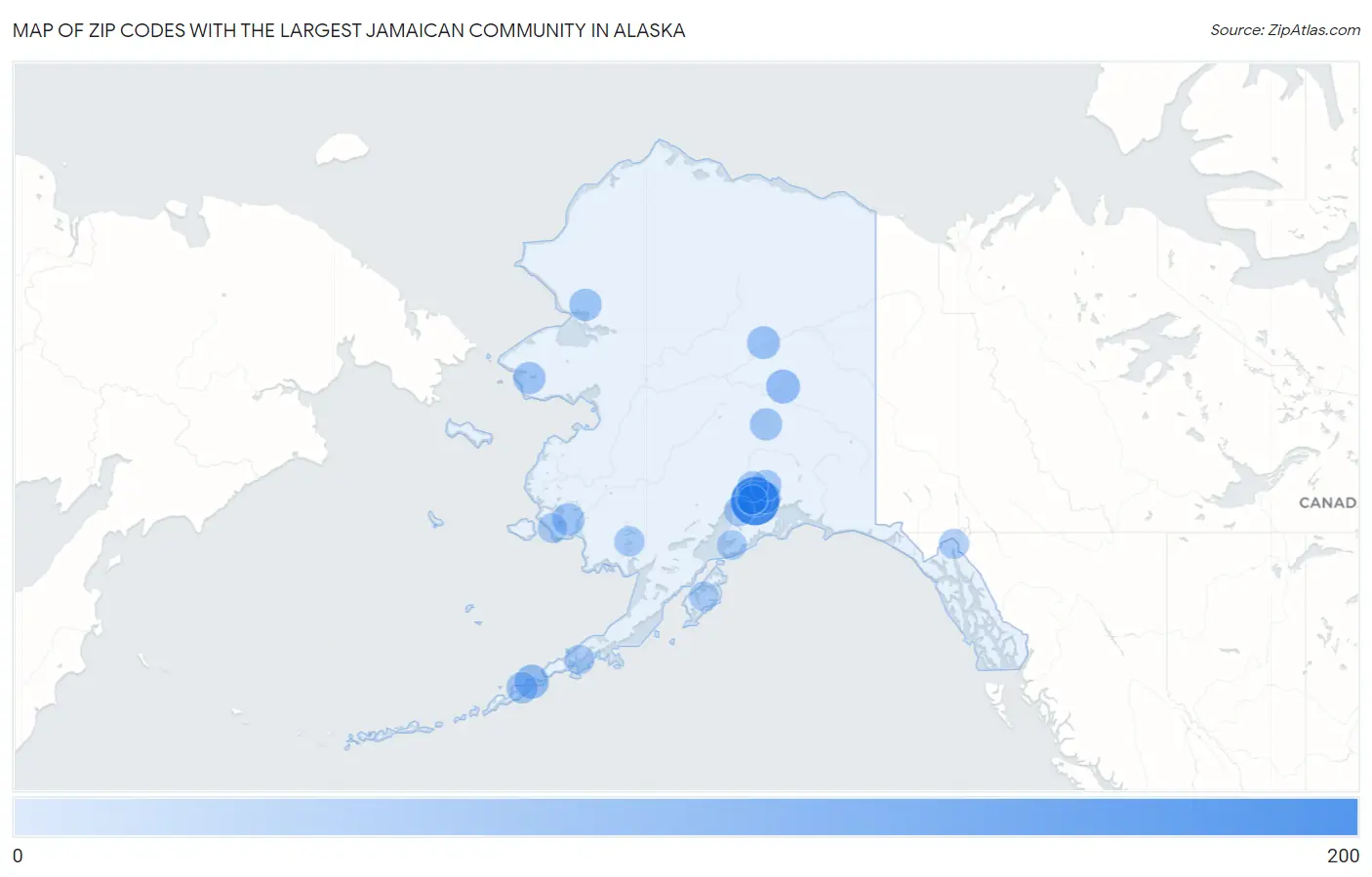 Zip Codes with the Largest Jamaican Community in Alaska Map
