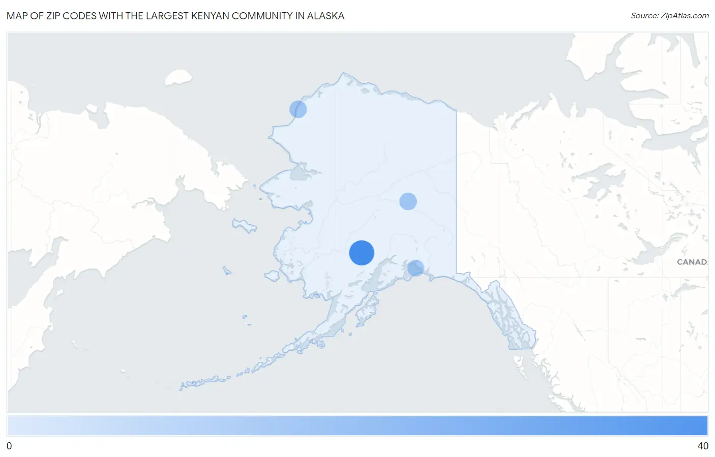 Zip Codes with the Largest Kenyan Community in Alaska Map