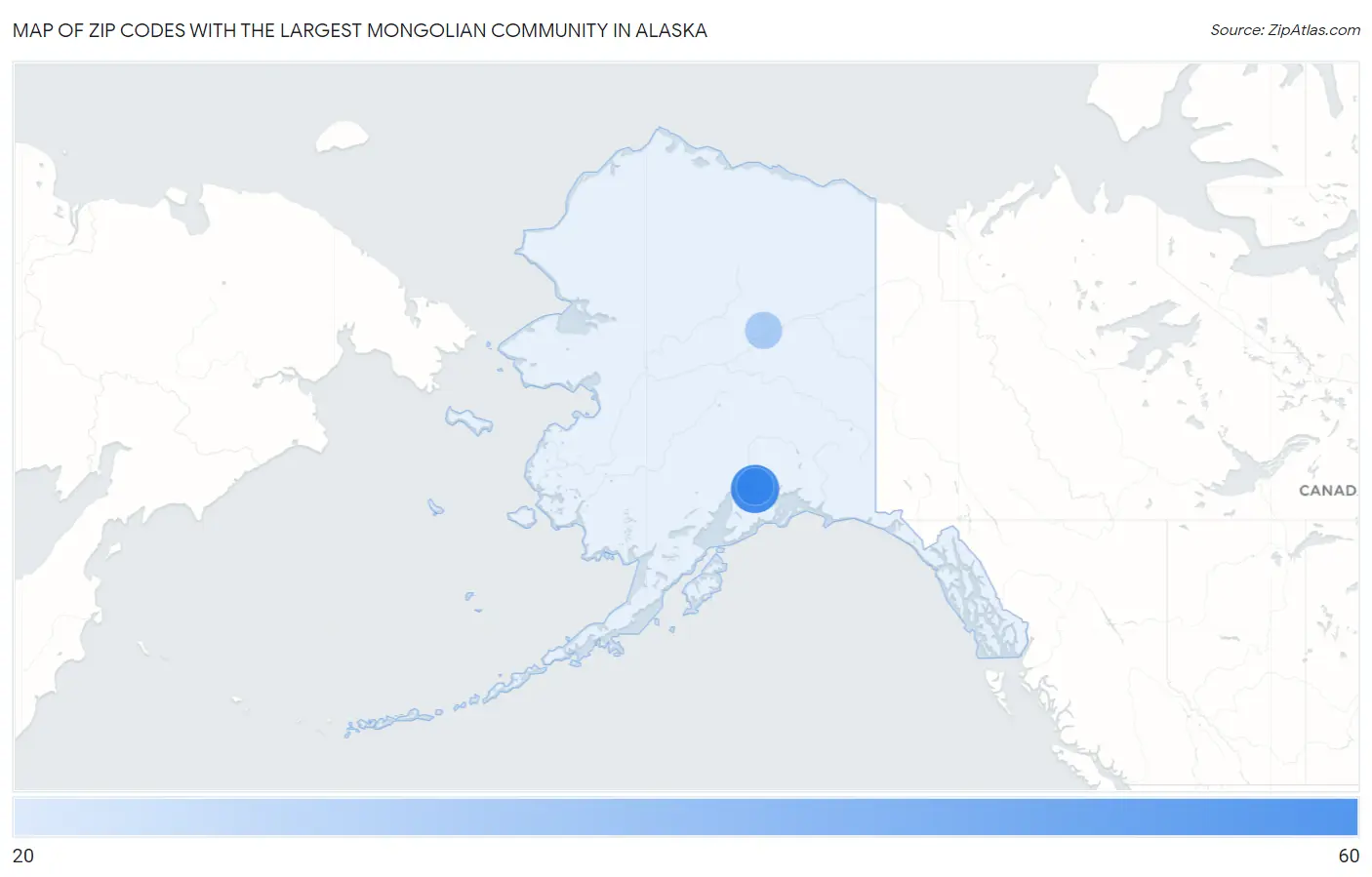 Zip Codes with the Largest Mongolian Community in Alaska Map