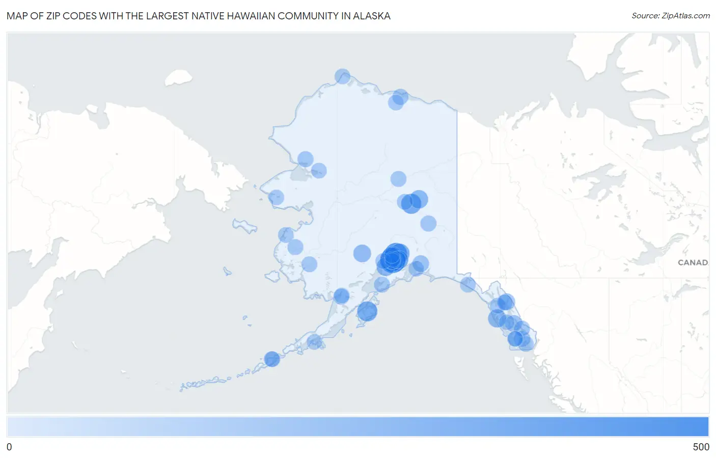 Zip Codes with the Largest Native Hawaiian Community in Alaska Map