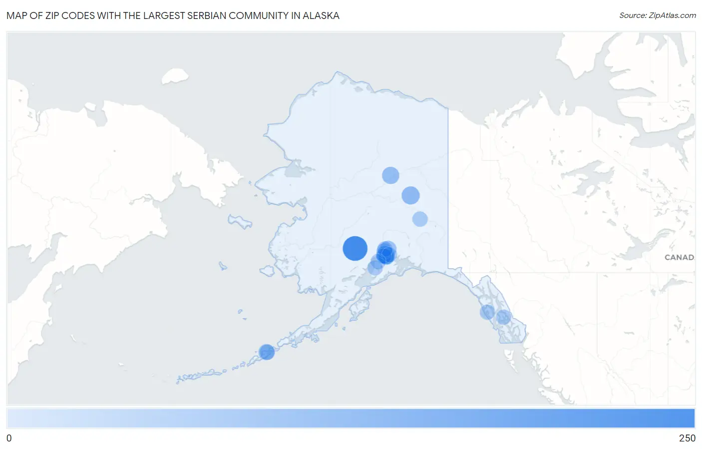 Zip Codes with the Largest Serbian Community in Alaska Map