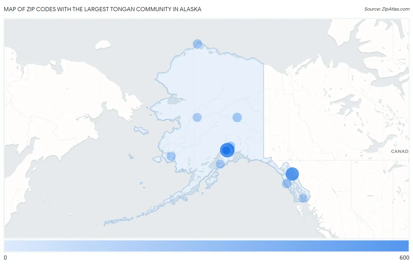 Zip Codes with the Largest Tongan Community in Alaska Map