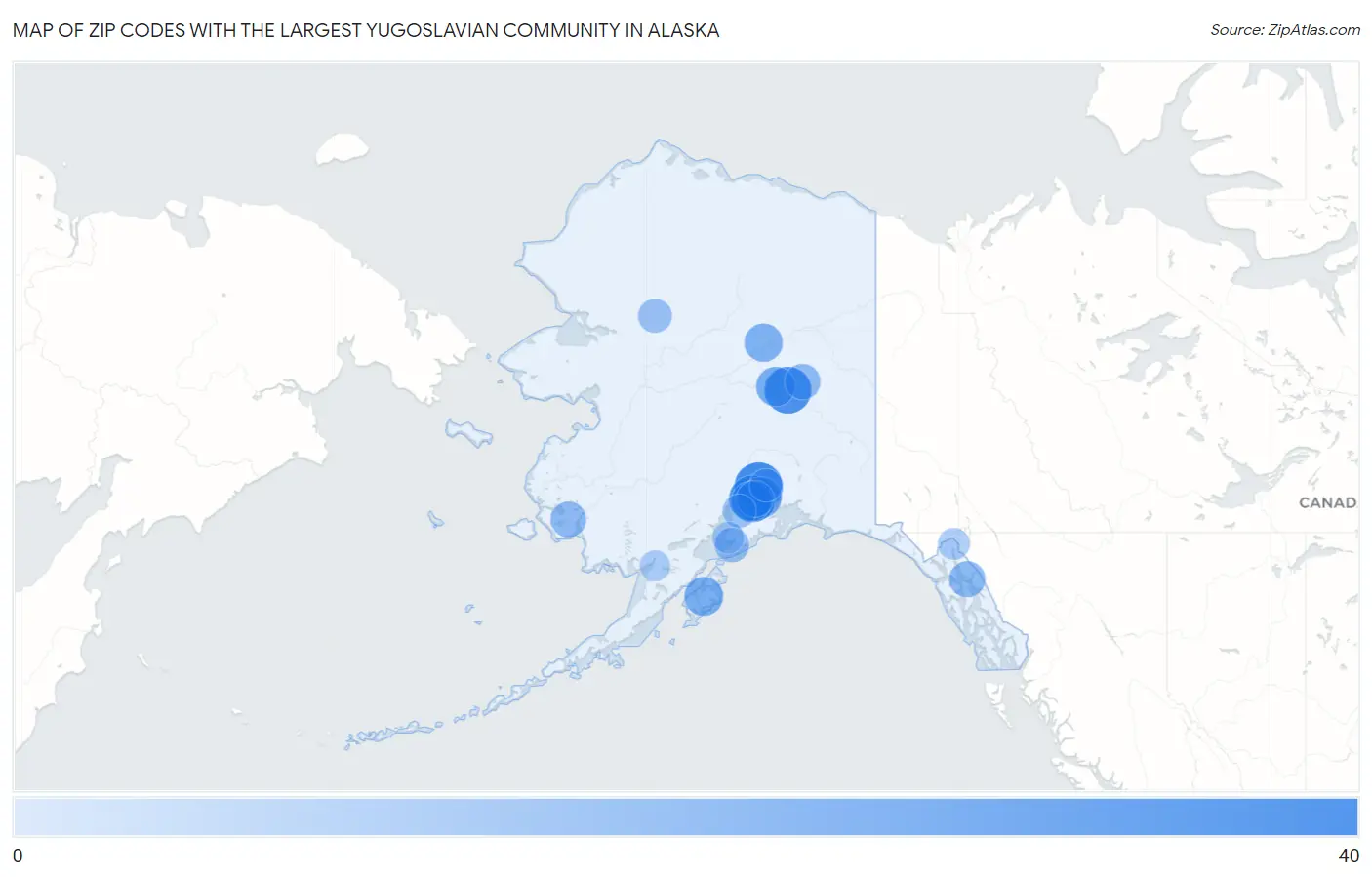 Zip Codes with the Largest Yugoslavian Community in Alaska Map