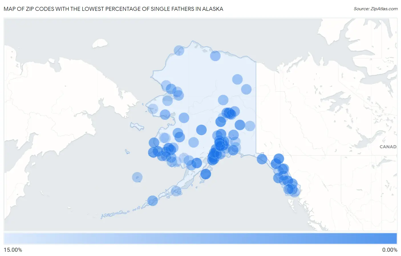 Zip Codes with the Lowest Percentage of Single Fathers in Alaska Map