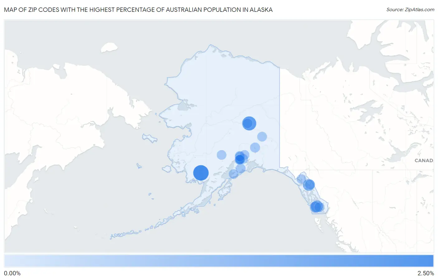 Zip Codes with the Highest Percentage of Australian Population in Alaska Map