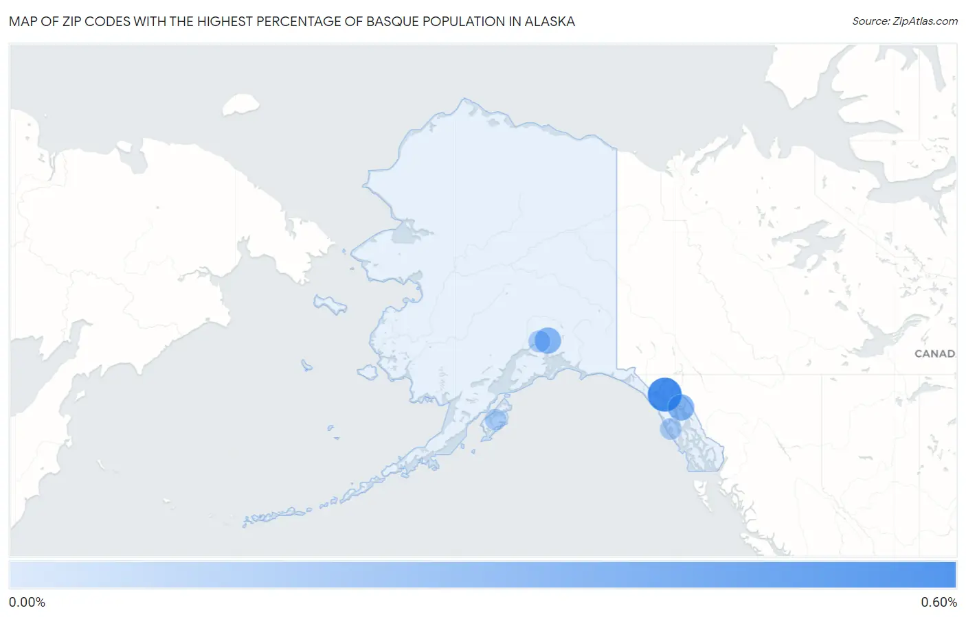 Zip Codes with the Highest Percentage of Basque Population in Alaska Map