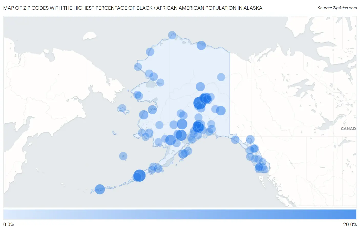 Zip Codes with the Highest Percentage of Black / African American Population in Alaska Map