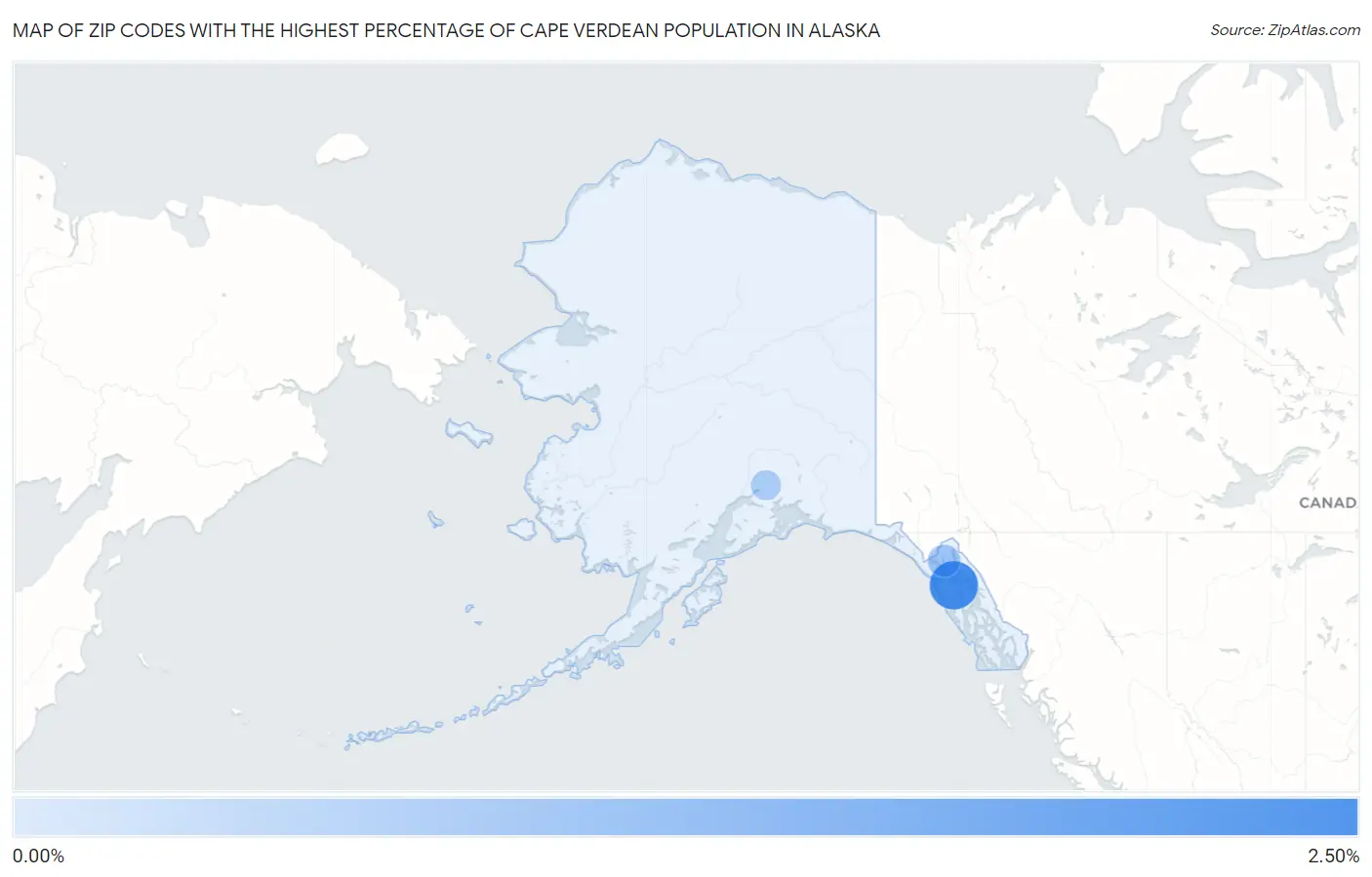 Zip Codes with the Highest Percentage of Cape Verdean Population in Alaska Map