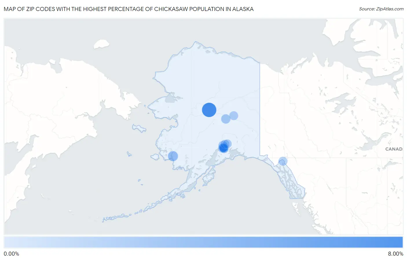 Zip Codes with the Highest Percentage of Chickasaw Population in Alaska Map