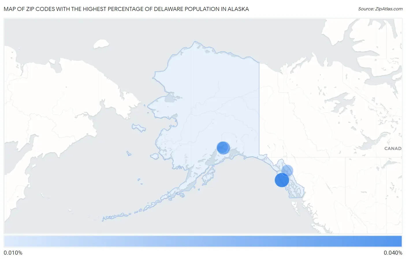 Zip Codes with the Highest Percentage of Delaware Population in Alaska Map